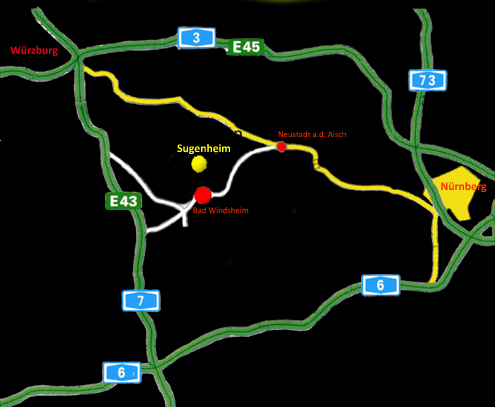 Kartenskizze vom N&auml;hservice Aurach in Sugenheim - Inh. Manfred Lindner - www.naehservice-aurach.de